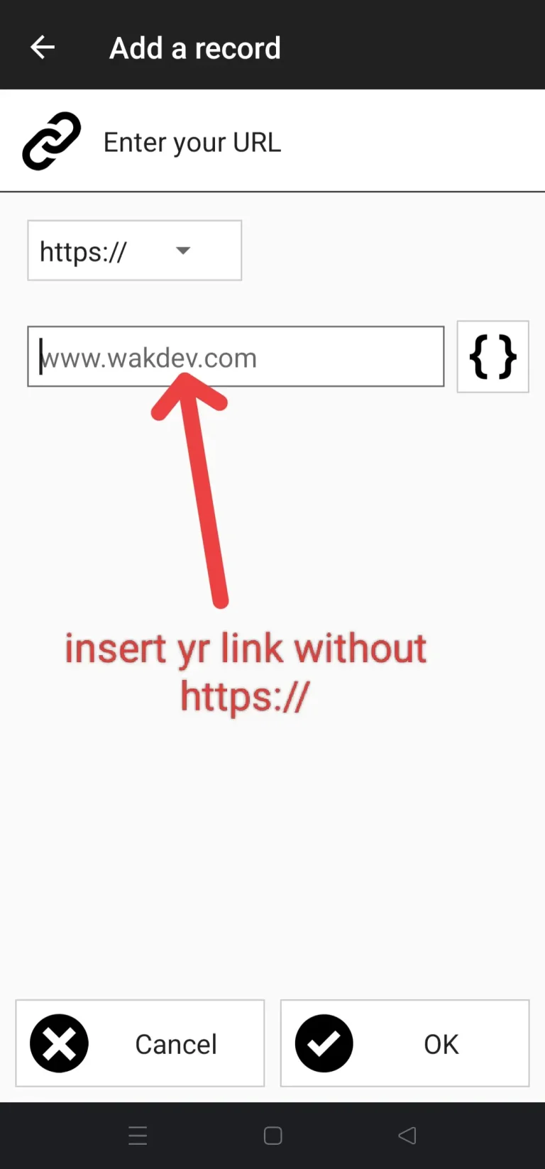 Step 6 - Insert the link without "https://".